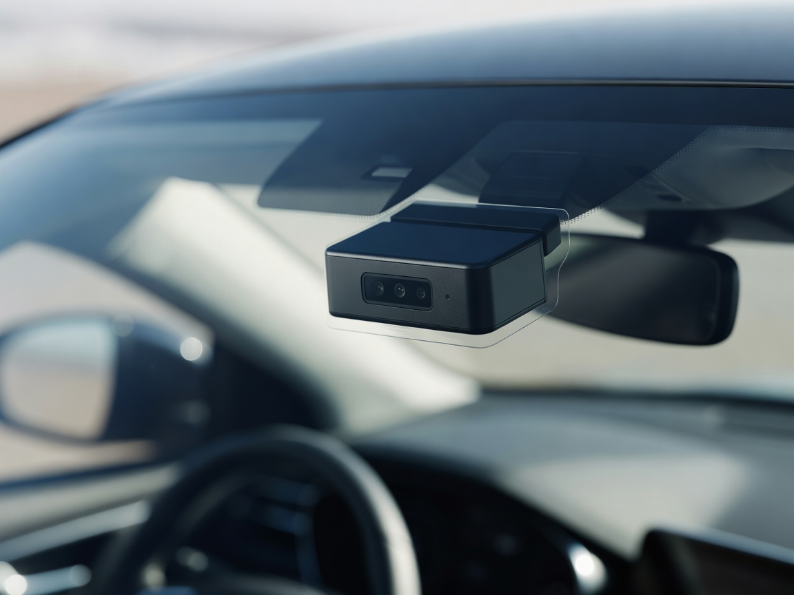 Mobileye EyeQ visual camera sensing system mounted on vehicle windshield