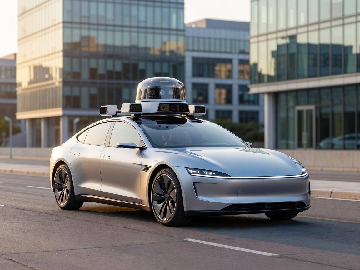 Self-driving electric vehicle equipped with roof-mounted LiDAR dome sensor suite